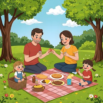 Picknick, Familie, Park, Buitenshuis