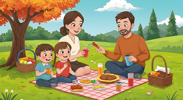 Picknick, Familie, Park, Buitenshuis