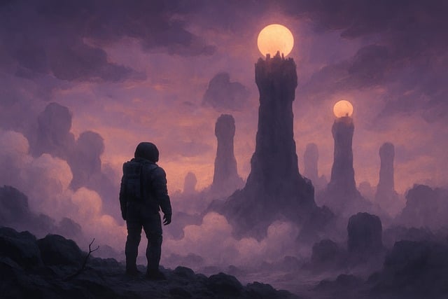 Free astronaut sci-fi moonscape illustration
