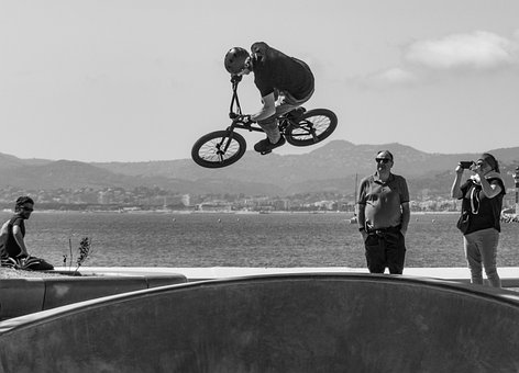 Skatepark, Fiets, Springen, Zee, Kruis