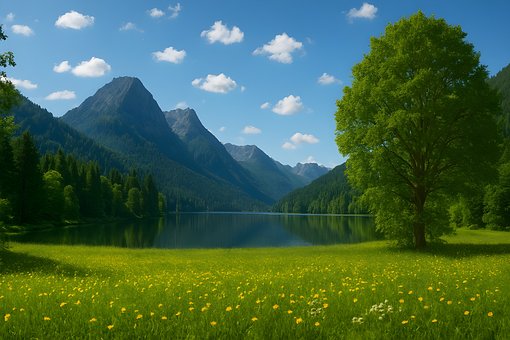 Natur, Alpin, See, Wildblumen, Berge