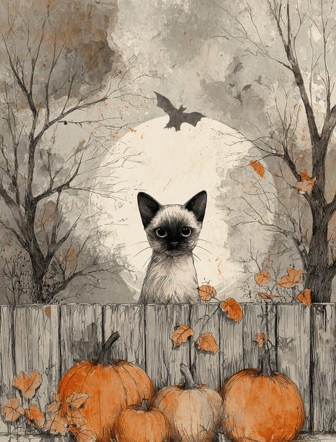 Halloween, Katze, Kürbisse, Herbst