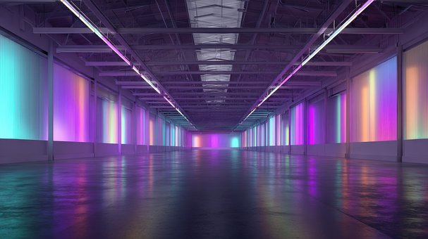 Lagerhaus, Neon, Lichter, Industriell