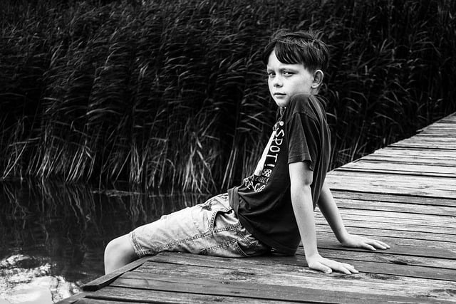 Jongen, Monochromatisch, Zwart Wit