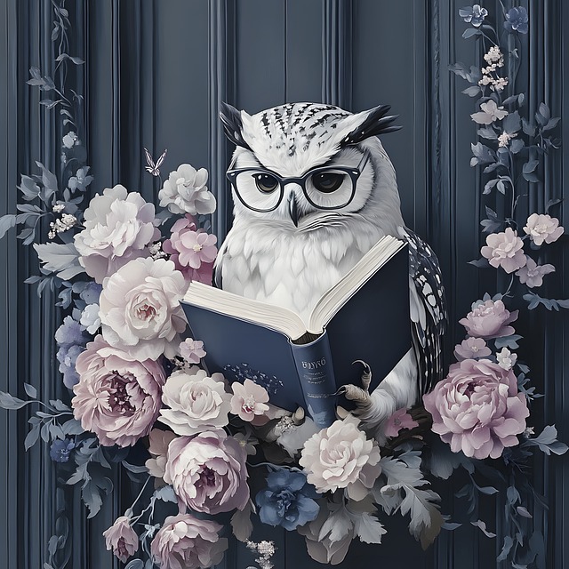 Uil, Lezing, Boek, Bril, Bloemen