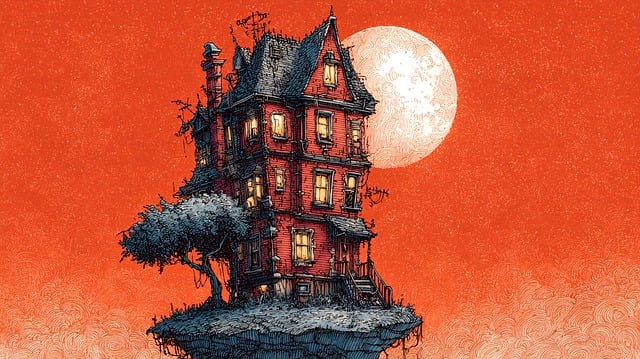 Free haunted house digital illustration full moon illustration