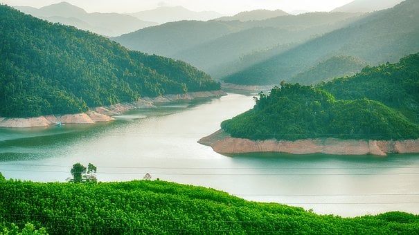 Natur, Fluss, Berg, Majestätisch