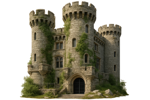 Free stone castle medieval fortress ivy-covered tower illustration