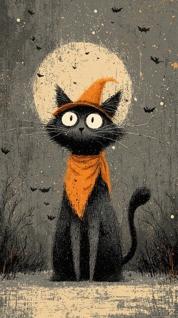 Ai Generiert, Schwarze Katze, Hexen Hut