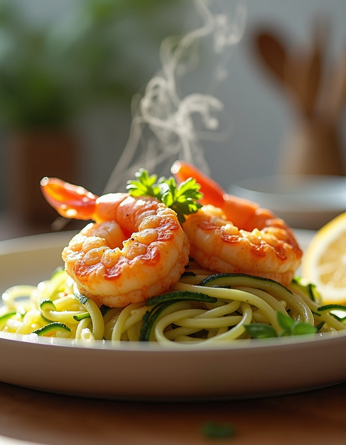 Free shrimp zoodles zucchini illustration