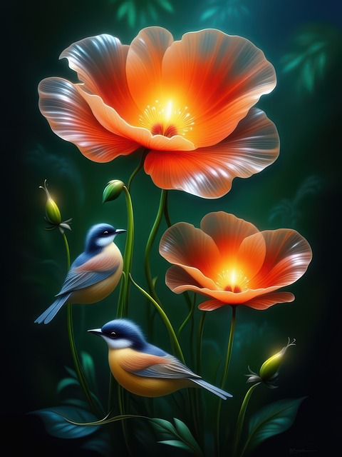 Blomster, Natur, Valmuer, Flora, Fugle