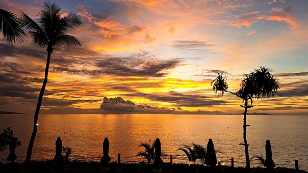 Fiji, Ocea, Mar, Atardecer, Nubes