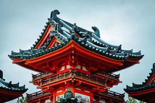 Tempel, Landskab, Forår, Skyer, Japan