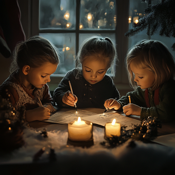 Niños, Velas, Navidad, Papa Noel, Letras