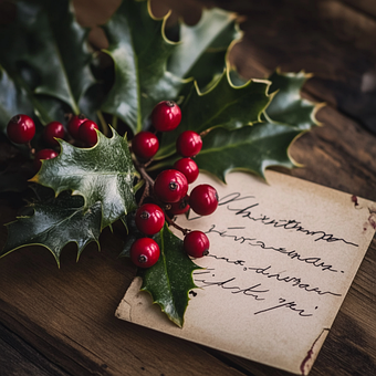 Navidad, Estacional, Acebo, Nota, Bayas