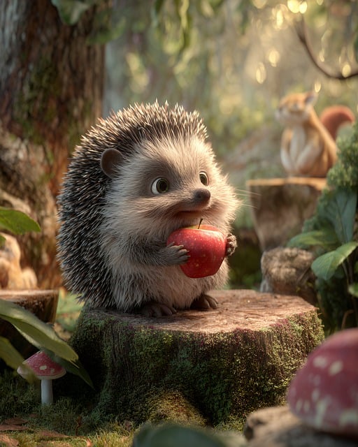 Free ai generated hedgehog apple illustration