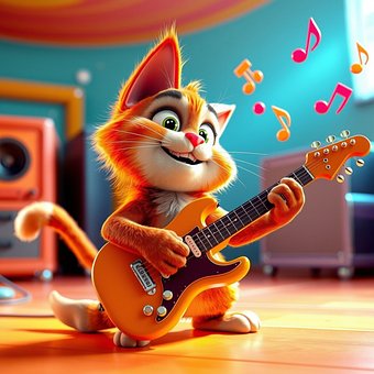 Tegneserie, 3D, Guitar, Musik