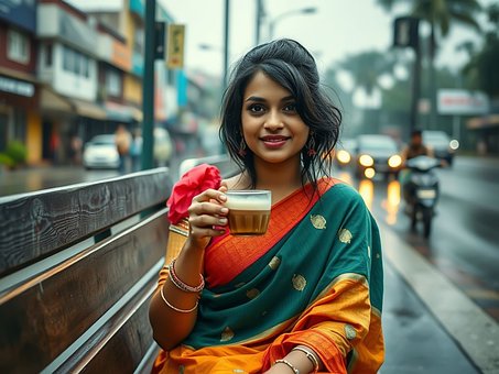 Indisk, Kvinde, Smil, Pige, Saree, Te