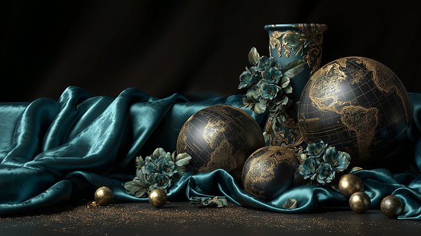 Free Luxury Globe Art Teal And Gold Decor illustration and picture