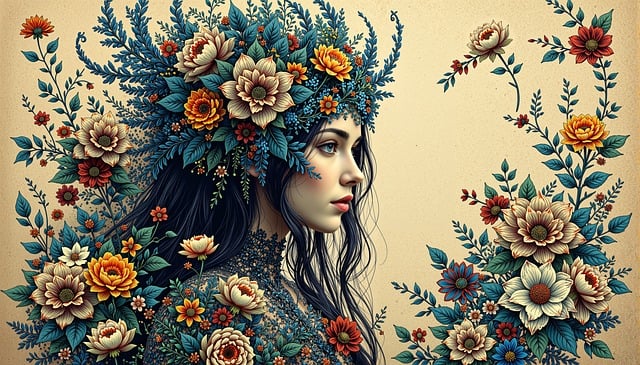Ai Generado, Mujer, Floral, Retrato