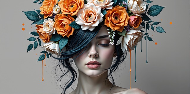 Ai Generado, Mujer, Floral, Retrato