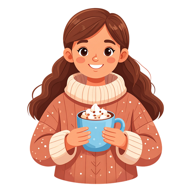 Free girl cute girl holding cup tea lover cartoon illustration