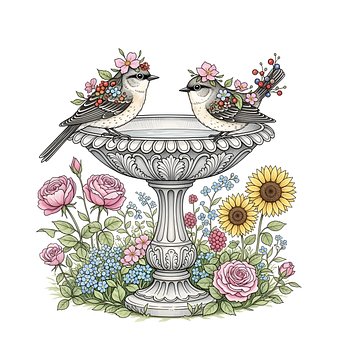 Free Birds Bird Bath illustration and picture