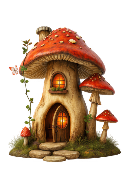 Free mushroom house fantasy cottage fairy tale home illustration