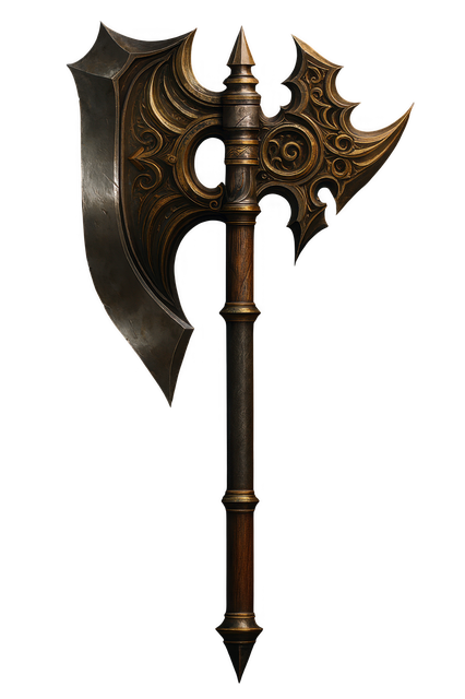 Free ornate battle axe golden weapon medieval axe design illustration