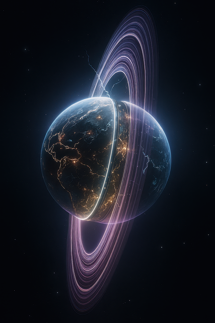 Free ai generated sci-fi earth glowing rings illustration