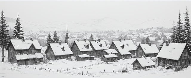 Free village winter snow illustration