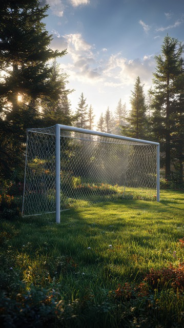 Fußballtor, Sonnenuntergang, Kiefern