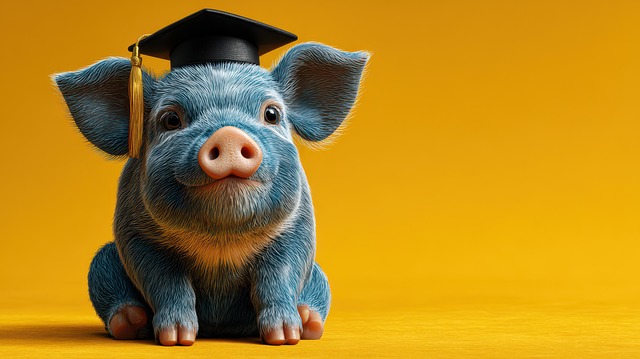 Free Blue Pig Graduation Cap illustration and picture