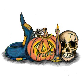 Halloween, Tegning, Græskar, Kranium