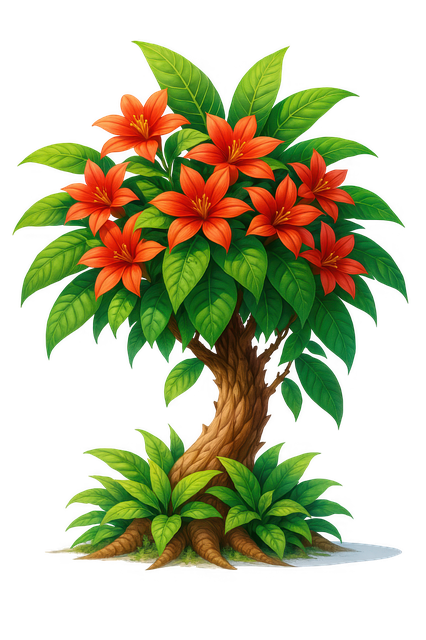 Free flowering tree red flowers green leaves illustration