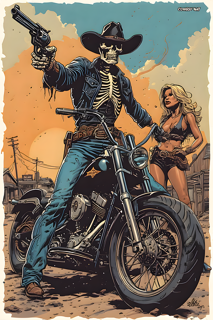 Cowboy, Motocicletă, Schelet, Fată