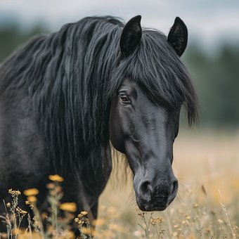 Pferd, Schwarz, Wiese, Weiden, Tier