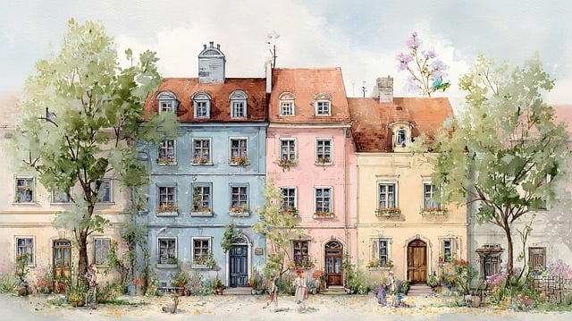 Free watercolor painting houses illustration
