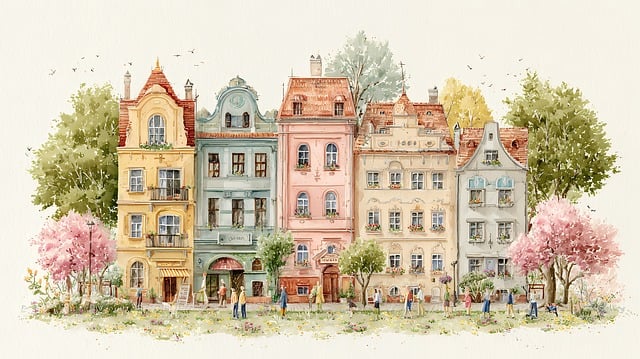 Acuarelă, Pictura, Clădiri, Arhitectura