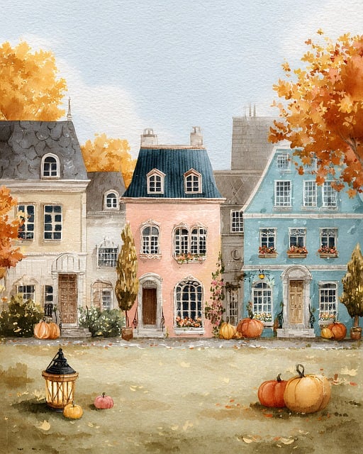 Free watercolor painting houses illustration