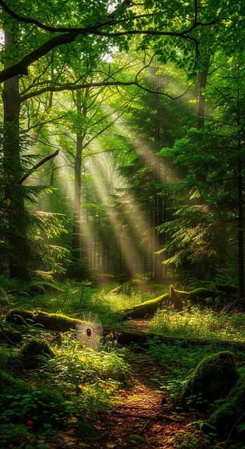 Wald, Sonnenlicht, Bäume, Natur, Grün