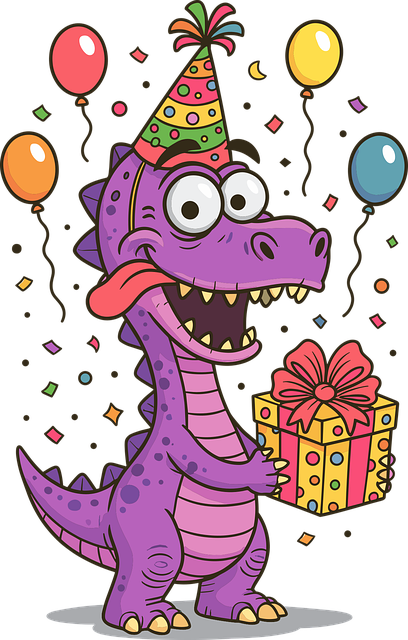 Dinosaurier, Karikatur, Lila, Partyhut
