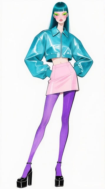 Free fashion illustration colorful fashion turquoise jacket illustration