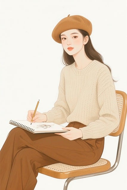 Free autumn outfit beret style cozy sweater illustration