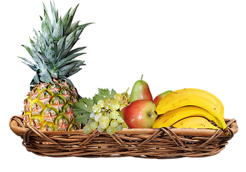 Frugt, Kurv, Ananas, Bananer, Druer