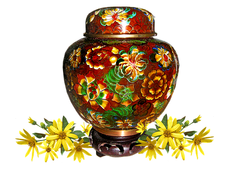 Krukke, Ingefær, Cloisonne, Blomster