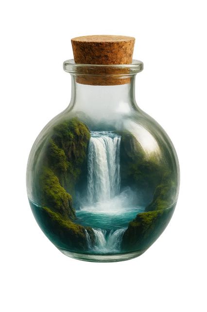 Free ai generated fantasy potion waterfall in bottle illustration
