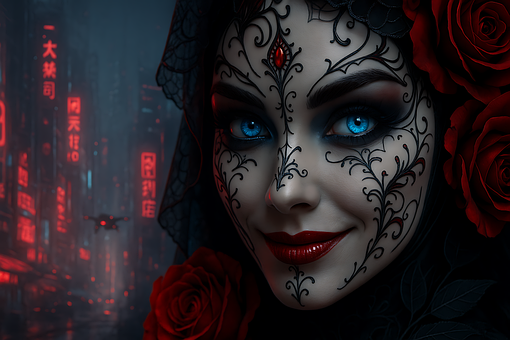 Free Cyberpunk Woman Gothic Beauty illustration and picture