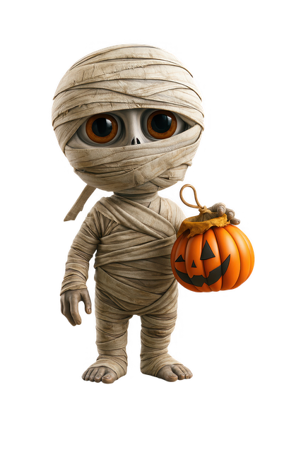 Free cartoon mummy cute halloween mummy pumpkin lantern illustration