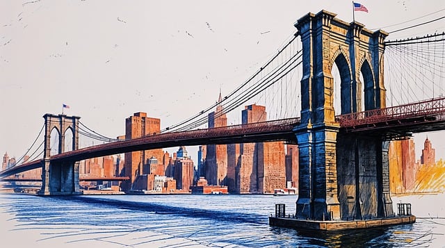 Free brooklyn bridge new york city skyline illustration
